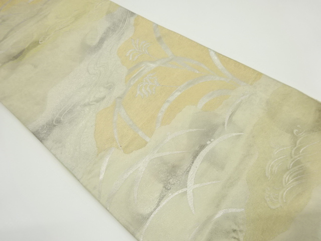 アンティーク　流水に露芝・芒模様織り出し袋帯（材料）